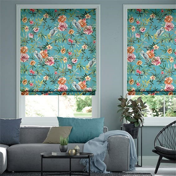 Bella Heron Turquoise Roman Blind