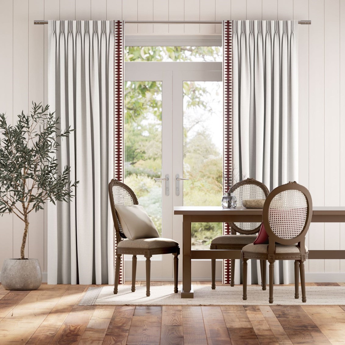 Bijou Linen Alabaster & Ascott Rouge Curtains