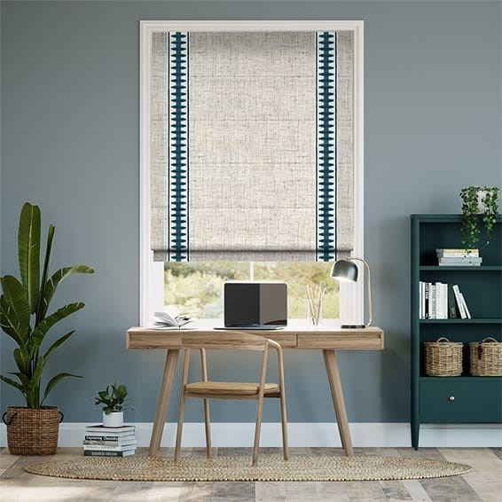 Bijou Linen Oatmeal & Ascott Teal Roman Blind