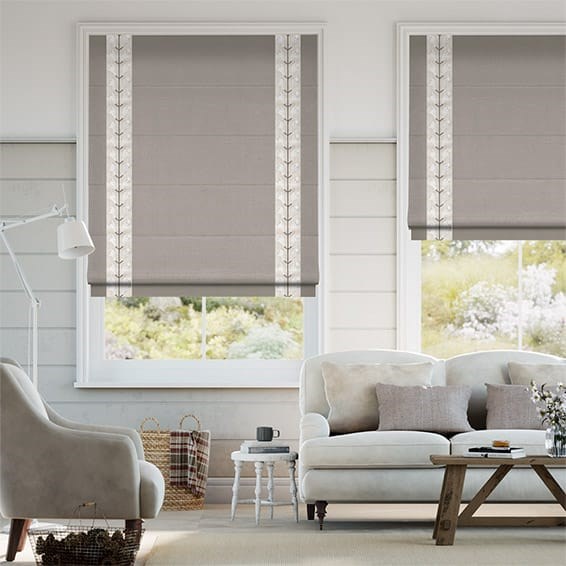 Bijou Linen Taupe & Chatsworth Ivory Roman Blind