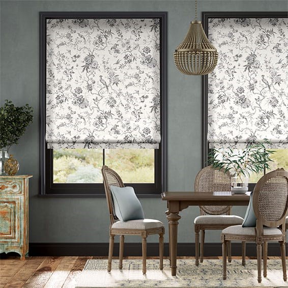 Bird Toile Charcoal Roman Blind