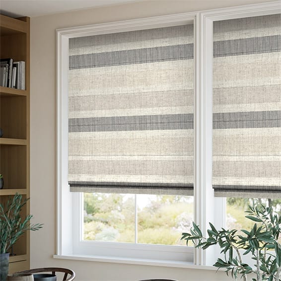 Cardigan Stripe Linen Stone Roman Blind | Blinds Online™