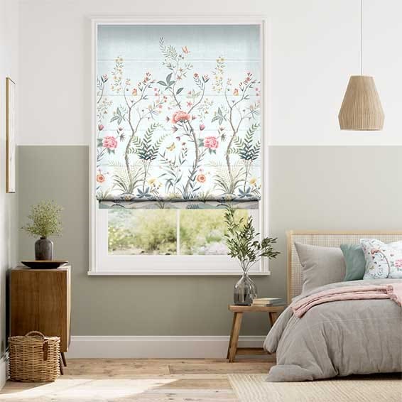 Chinoiserie Duck Egg Roman Blind