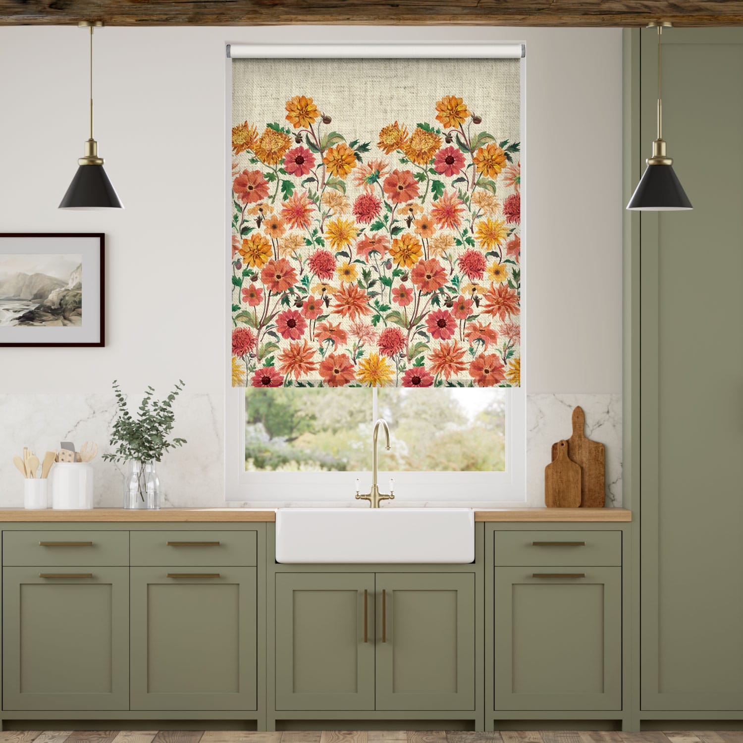 Choices Dahlia and Chrysanthemum Yellow Roller Blind