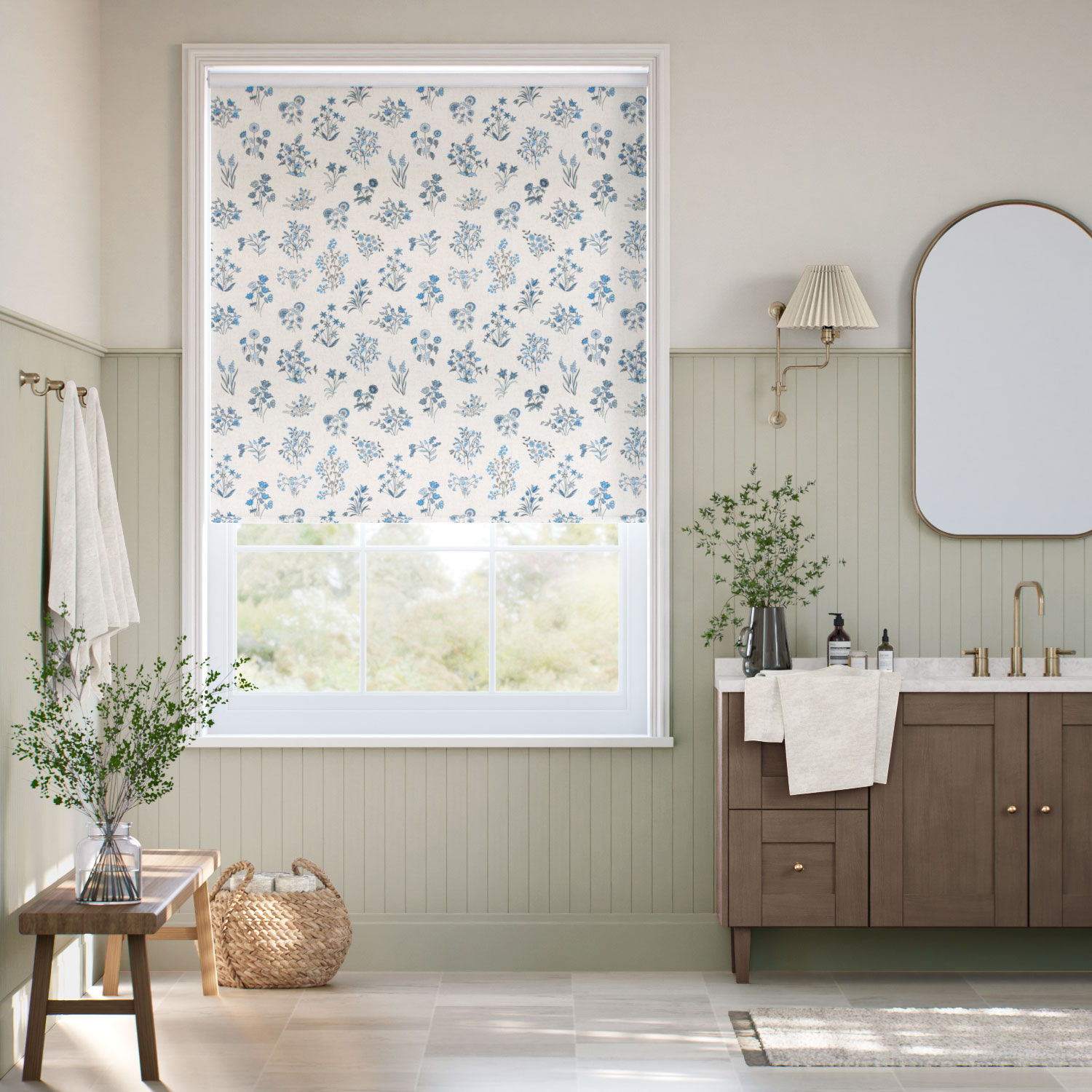 Twist2Fit Shepherdly Meadow China Blue Roller Blind