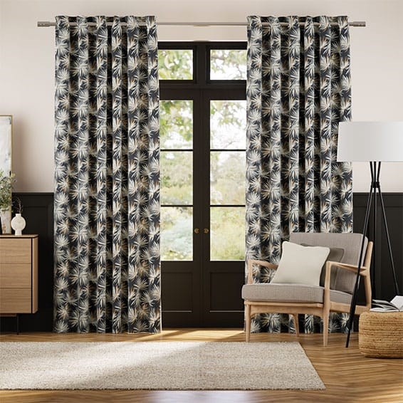 Cordyline Star Graphite Curtains