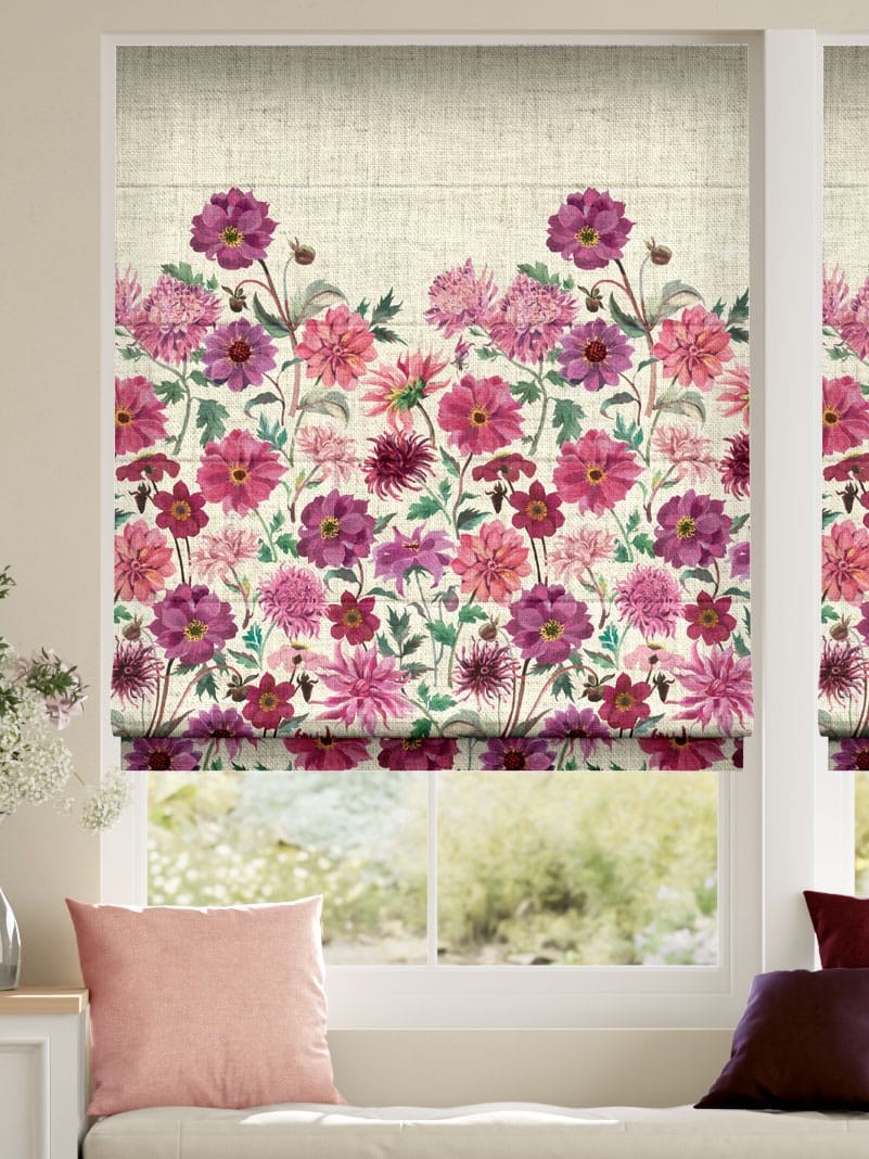 Dahlia and Chrysanthemum Lilac Roman Blind thumbnail image