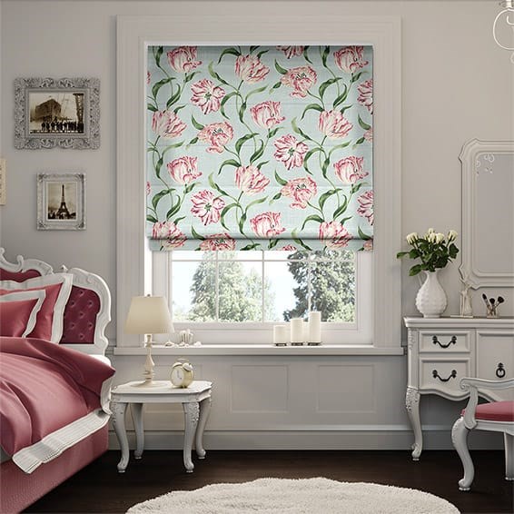 Dancing Tulips Blue Roman Blind