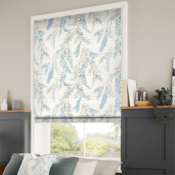 Dappled Ferns Blue Stone Roman Blind | Blinds Online™