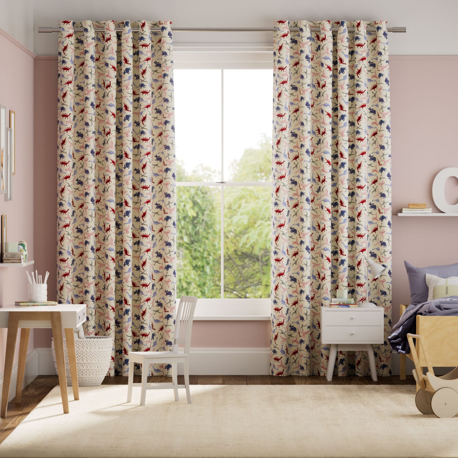 Dinosaurs Pink Curtains