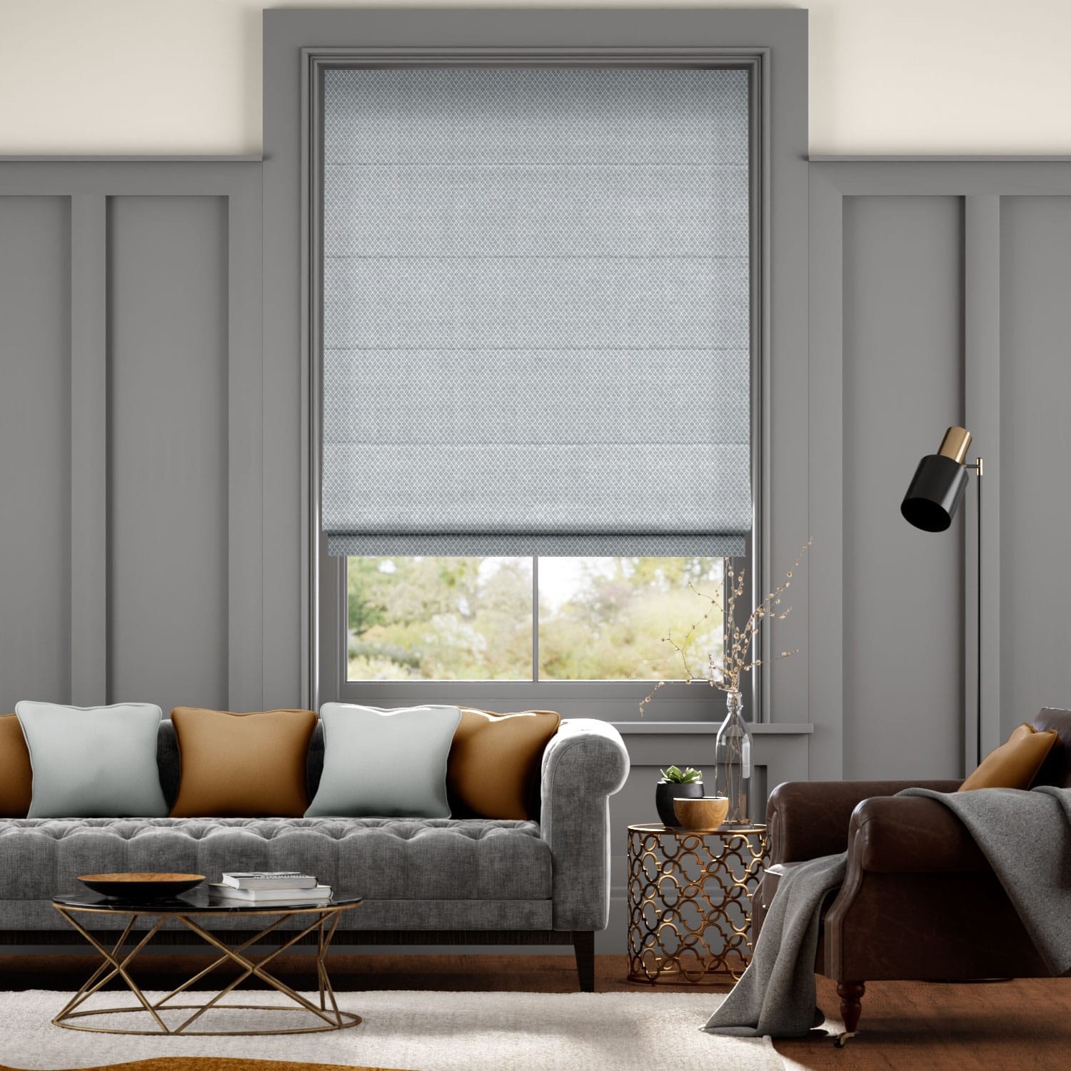 Filigree Misty Blue Roman Blind