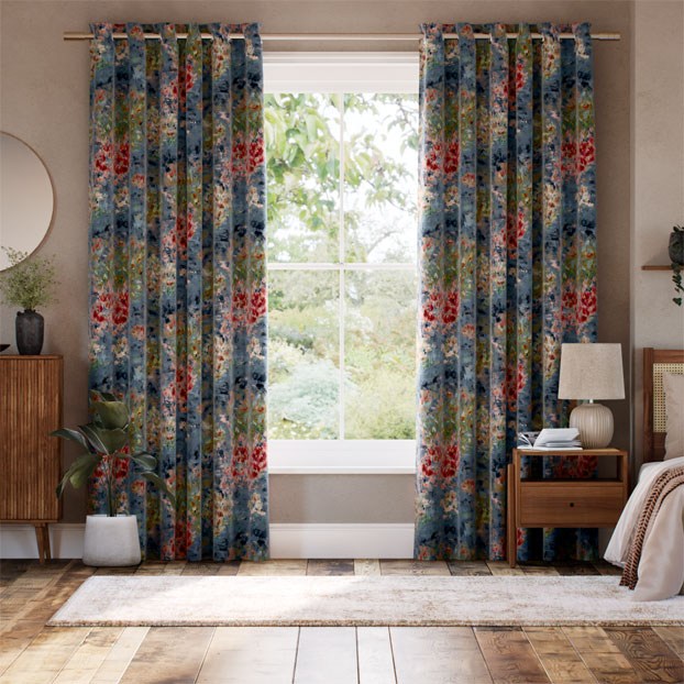 Fiore Velvet Slate Blue Curtains thumbnail image
