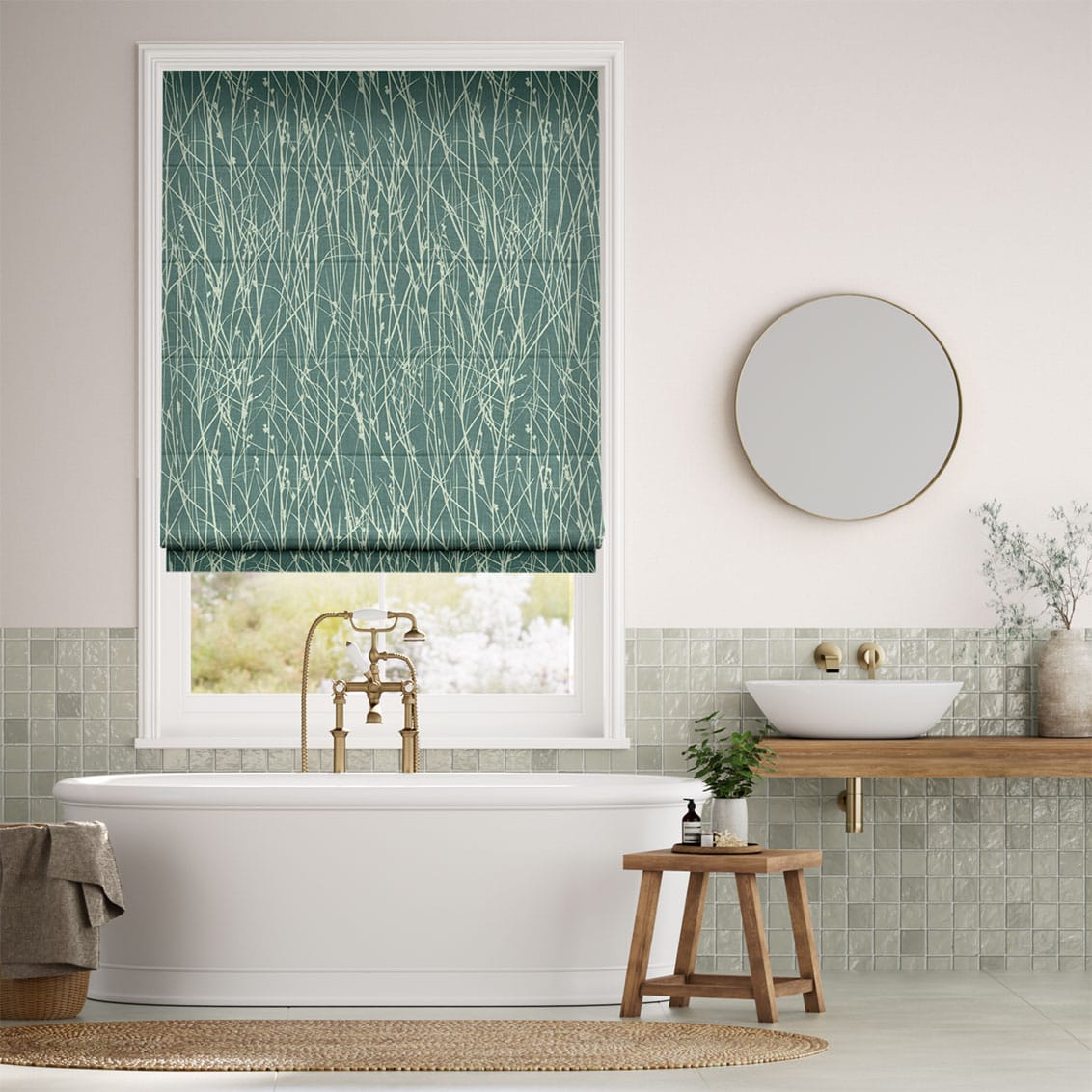 Grasses Sea Mist Roman Blind