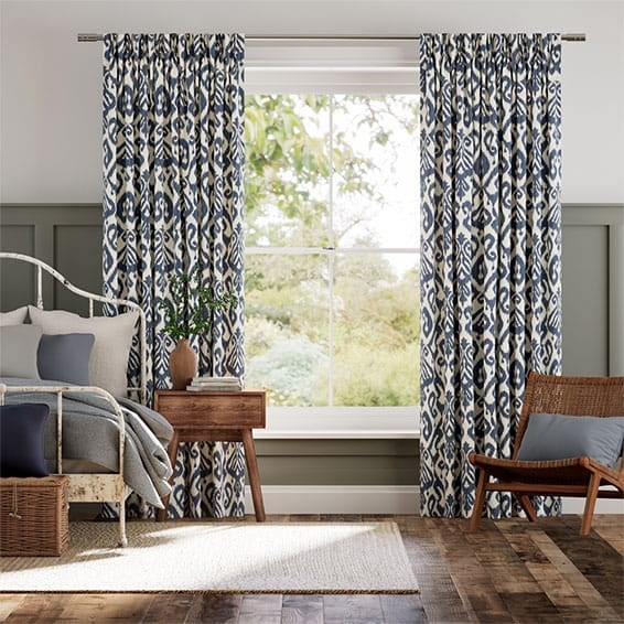 Ikat Damask Ink Blue Curtains