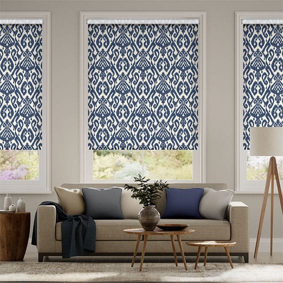 Ikat Damask Ink Blue Roller Blind