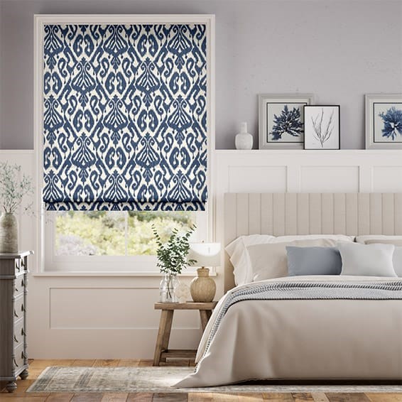 Ikat Damask Ink Blue Roman Blind