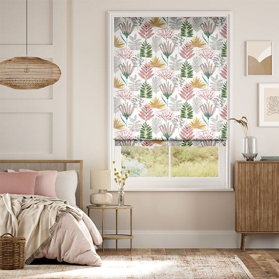 Layered Leaves Blush Ochre Roman Blind