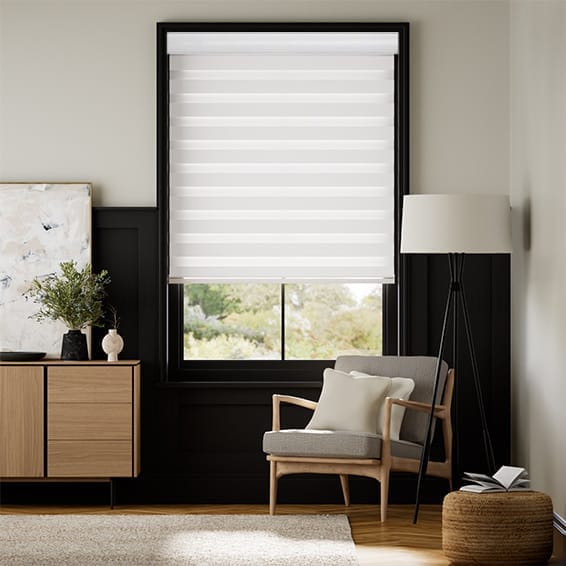 Linea Dimout Feather White Zebra Roller Blind