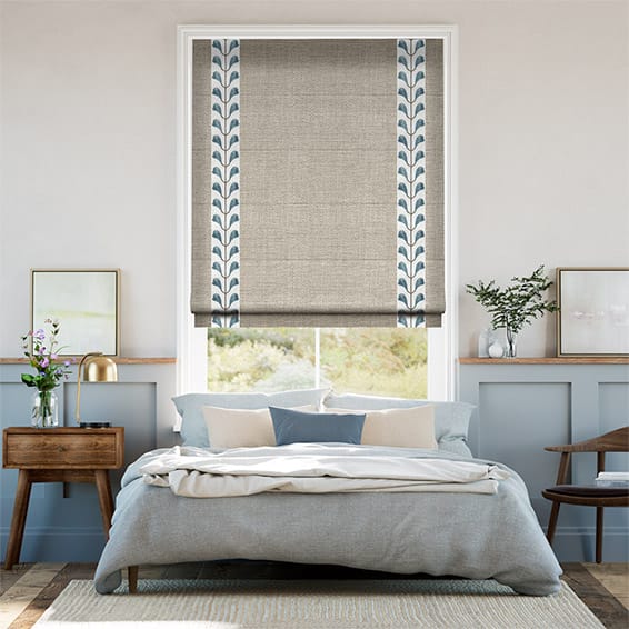 Linen Hopsack & Chatsworth Cornflower Roman Blind