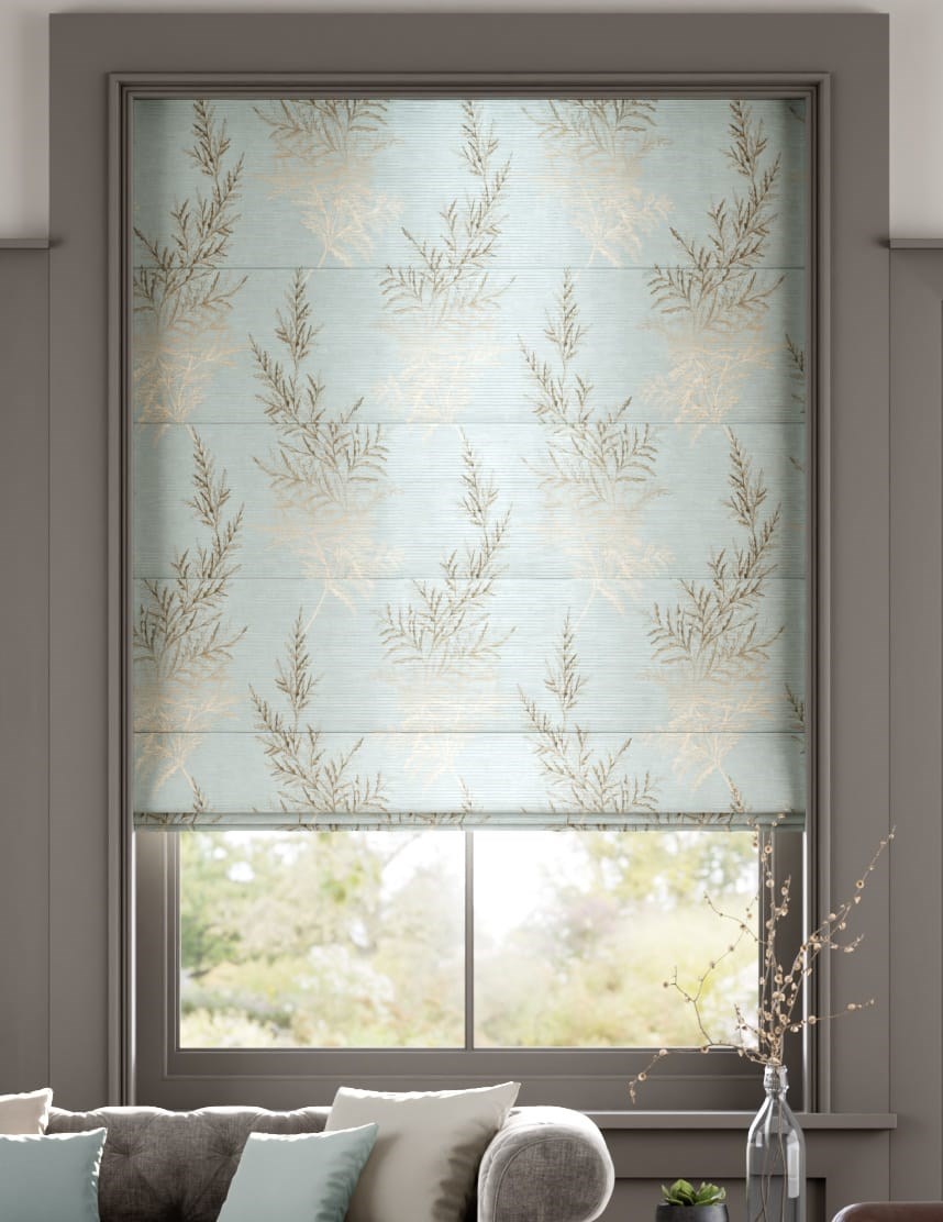 Electric Moonlit Fern Faux Silk Pastel Blue Roman Blind thumbnail image