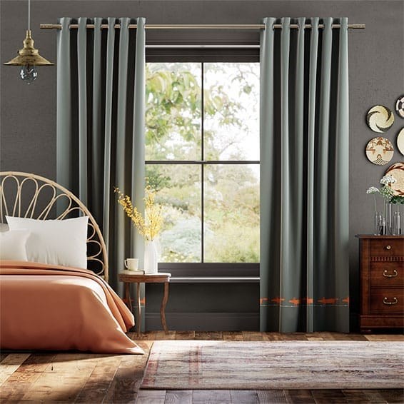 Mr Fox Border Charcoal Curtains