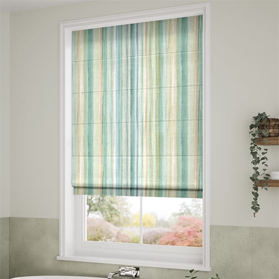 Oasis Stripe Aqua Blue Roman Blind | Blinds Online™