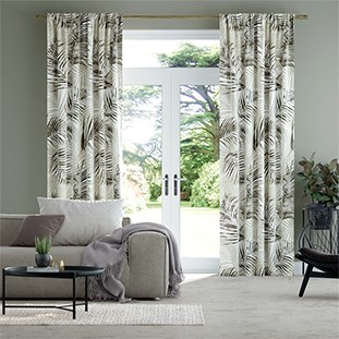 Palm Leaf Natural Grey Curtains thumbnail image