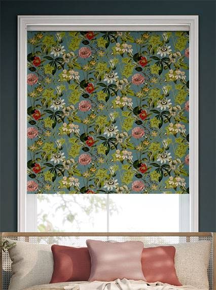 Passiflora Velvet Teal Blue Roller Blind thumbnail image
