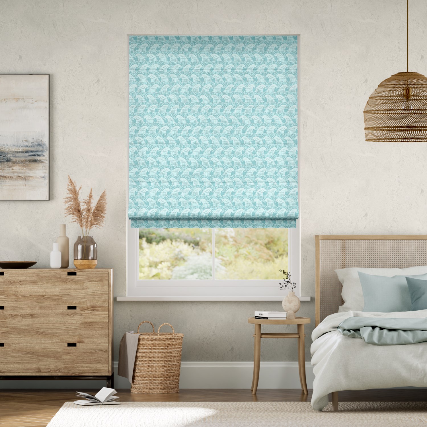 Ride The Wave Aqua Roman Blind