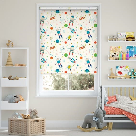 Robbie Robonaut Blockout Moon White Roller Blind