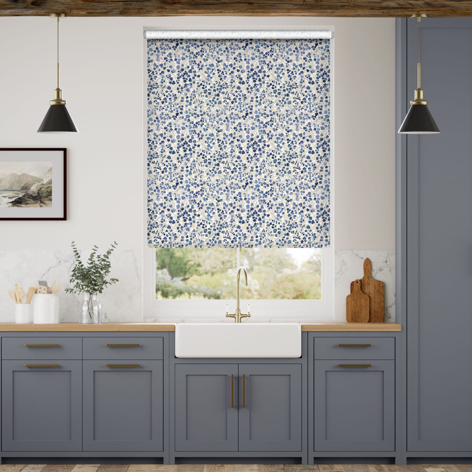 Rue Watercolour Blue Roller Blind