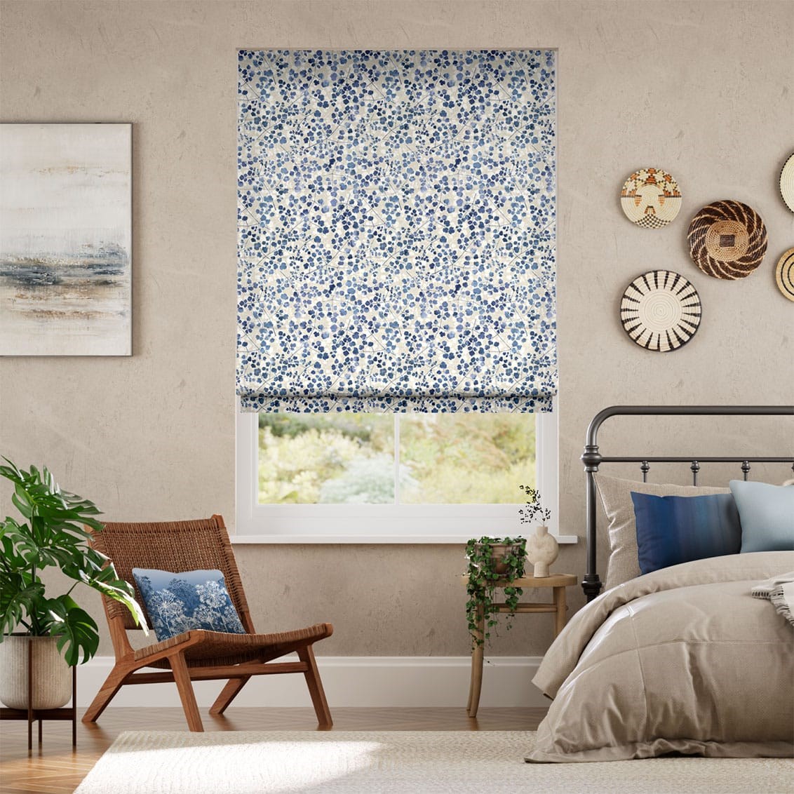 Rue Watercolour Blue Roman Blind