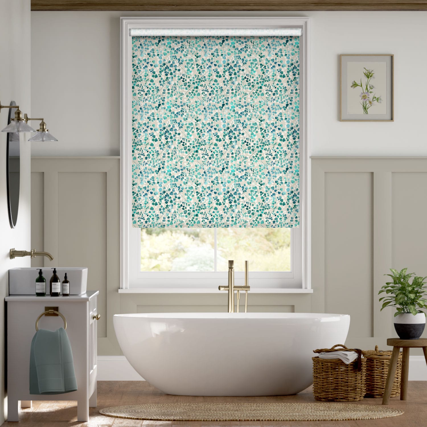 Rue Watercolour Teal Roller Blind