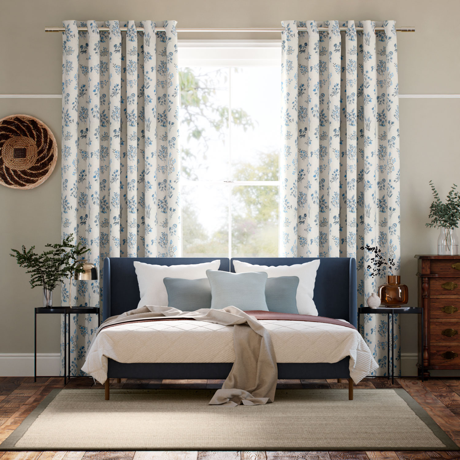 Shepherdly Meadow China Blue Curtains