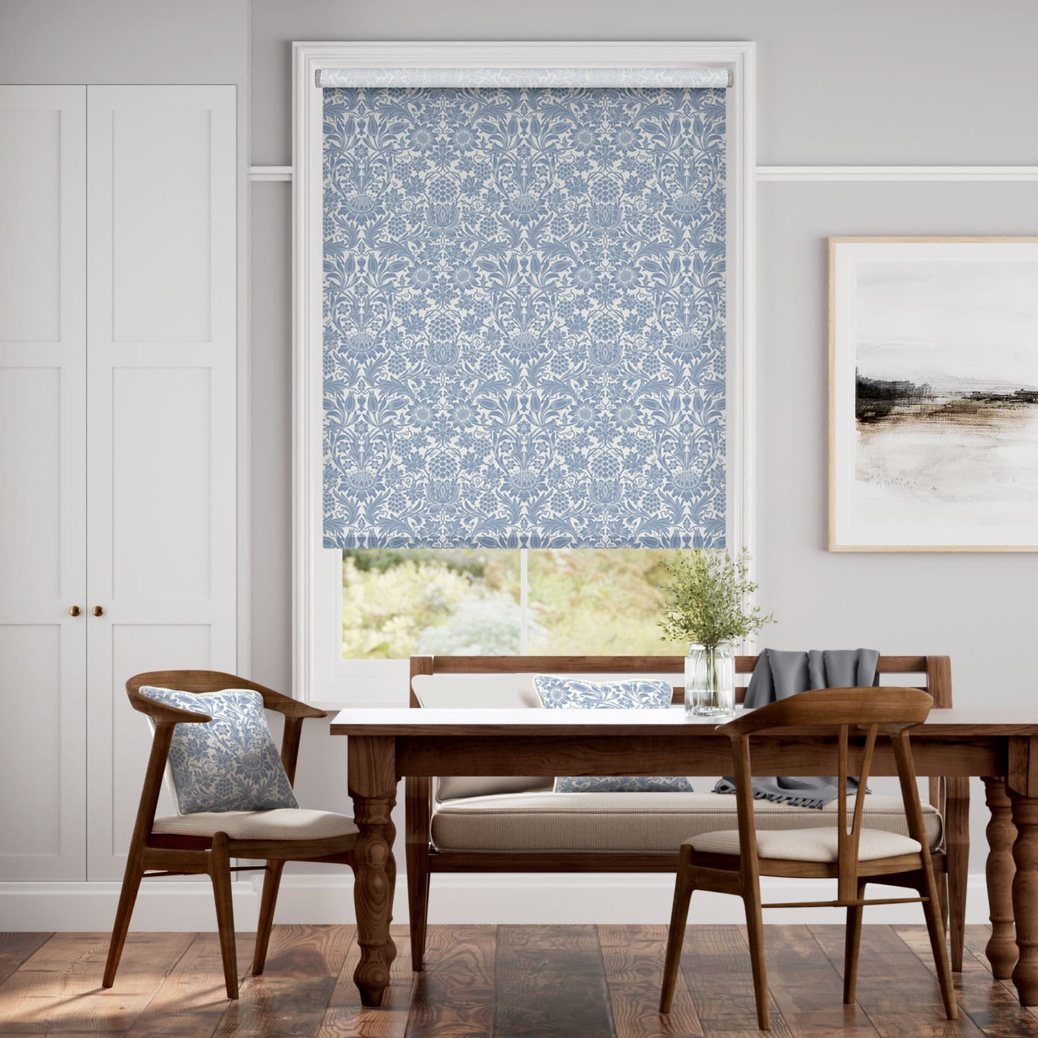 William Morris Sunflower Vintage Blue Roller Blind