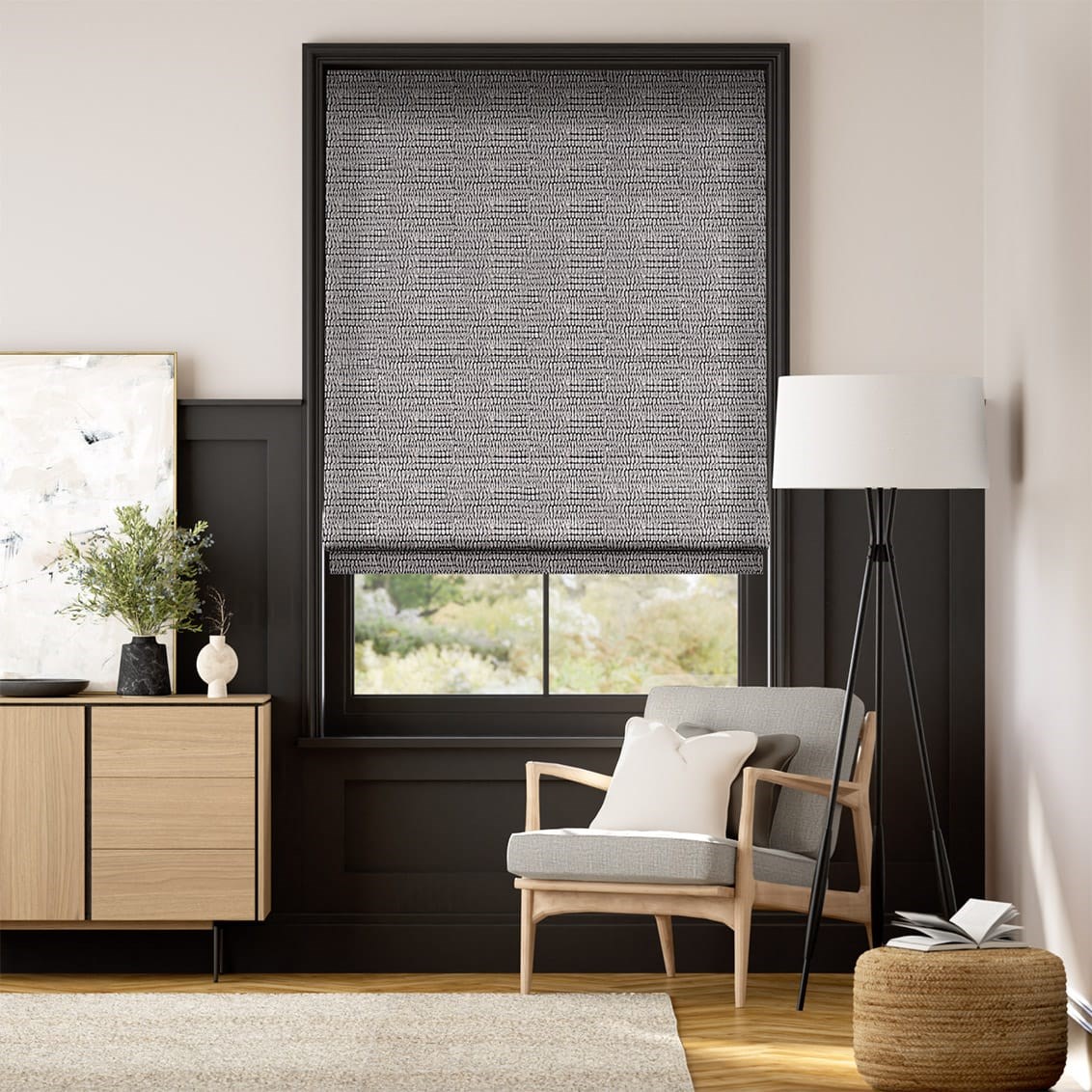 Theone Black & Silver Roman Blind