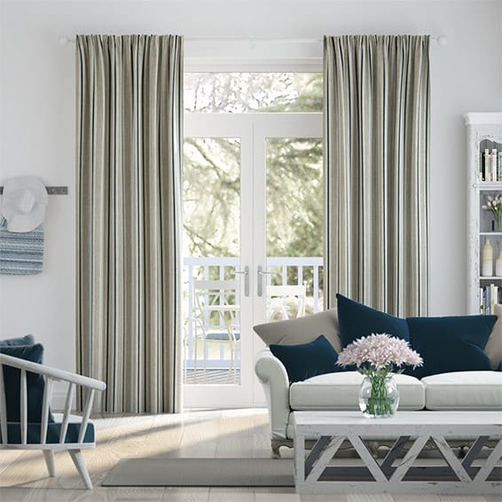 Twill Stripe Linen Deep Blue Curtains