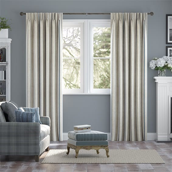 Twill Stripe Linen Ribbon Blue Curtains