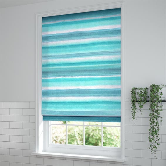 Watercolour Stripe Teal Roman Blind | Blinds Online™