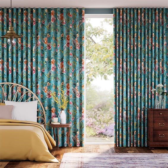 S-Fold Bella Heron Turquoise Curtains