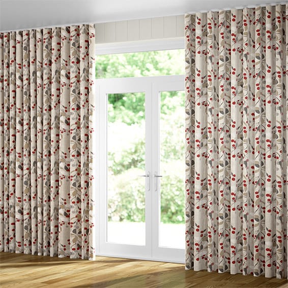 S-Fold Bursting Berries Linen Cherry Pop Curtains | Blinds Online™