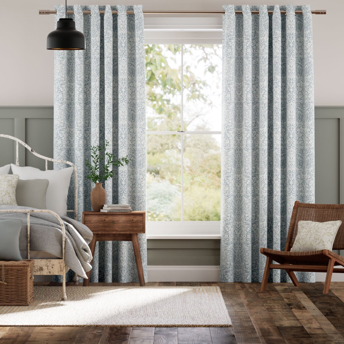 William Morris Blackthorn Blue Grey Curtains thumbnail image