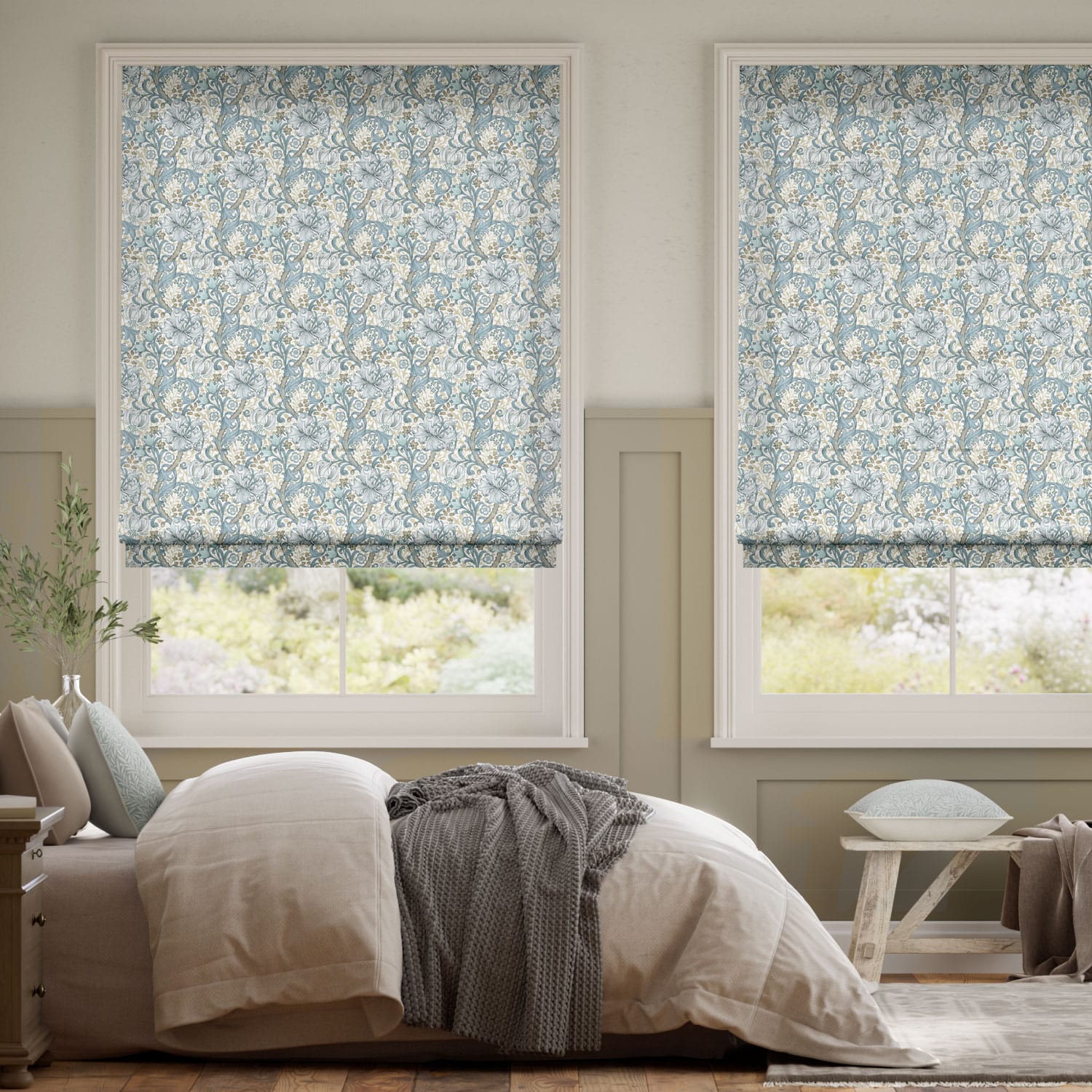 William Morris Golden Lily Power Blue Roman Blind