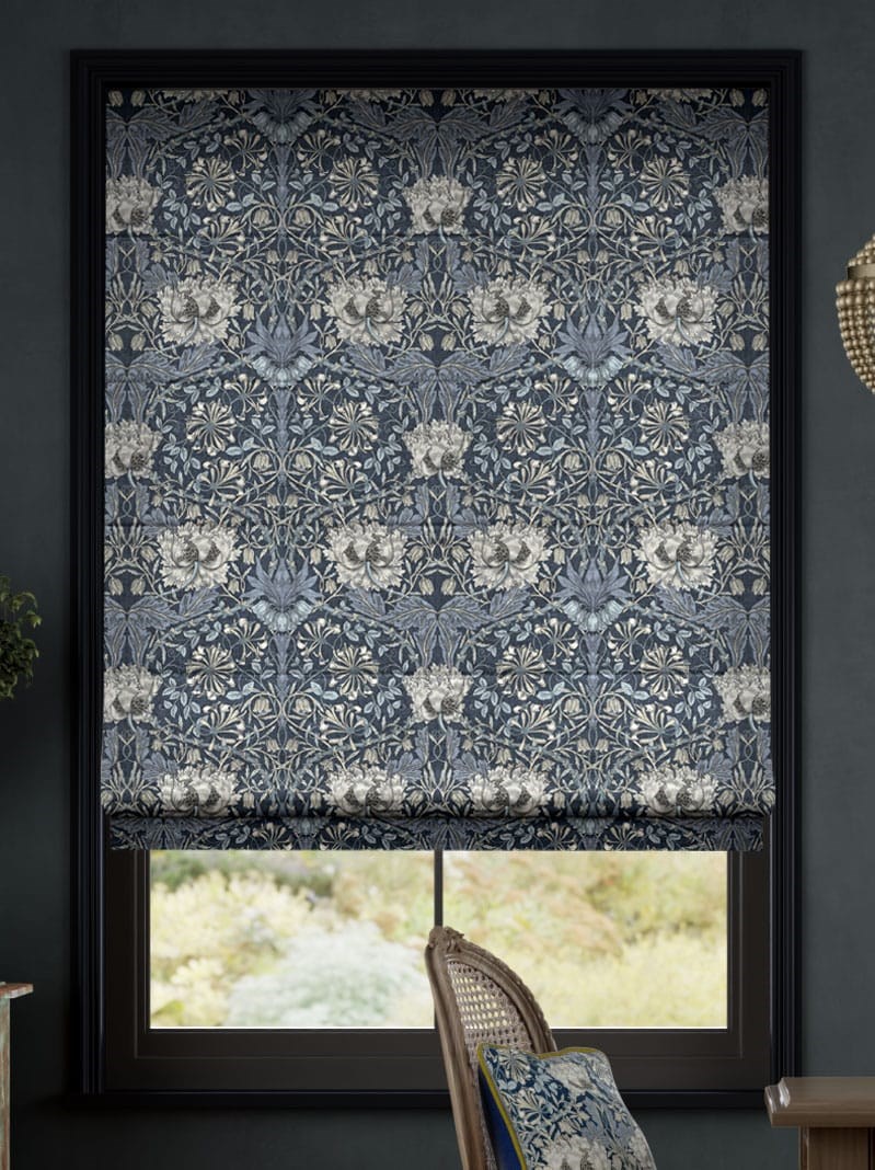 William Morris Honeysuckle and Tulip Velvet Grey Blue Roman Blind thumbnail image