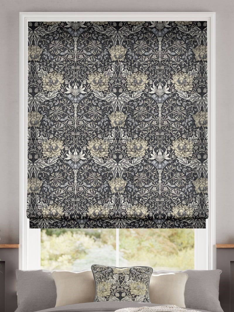 William Morris Honeysuckle and Tulip Velvet Gunmetal Roman Blind thumbnail image