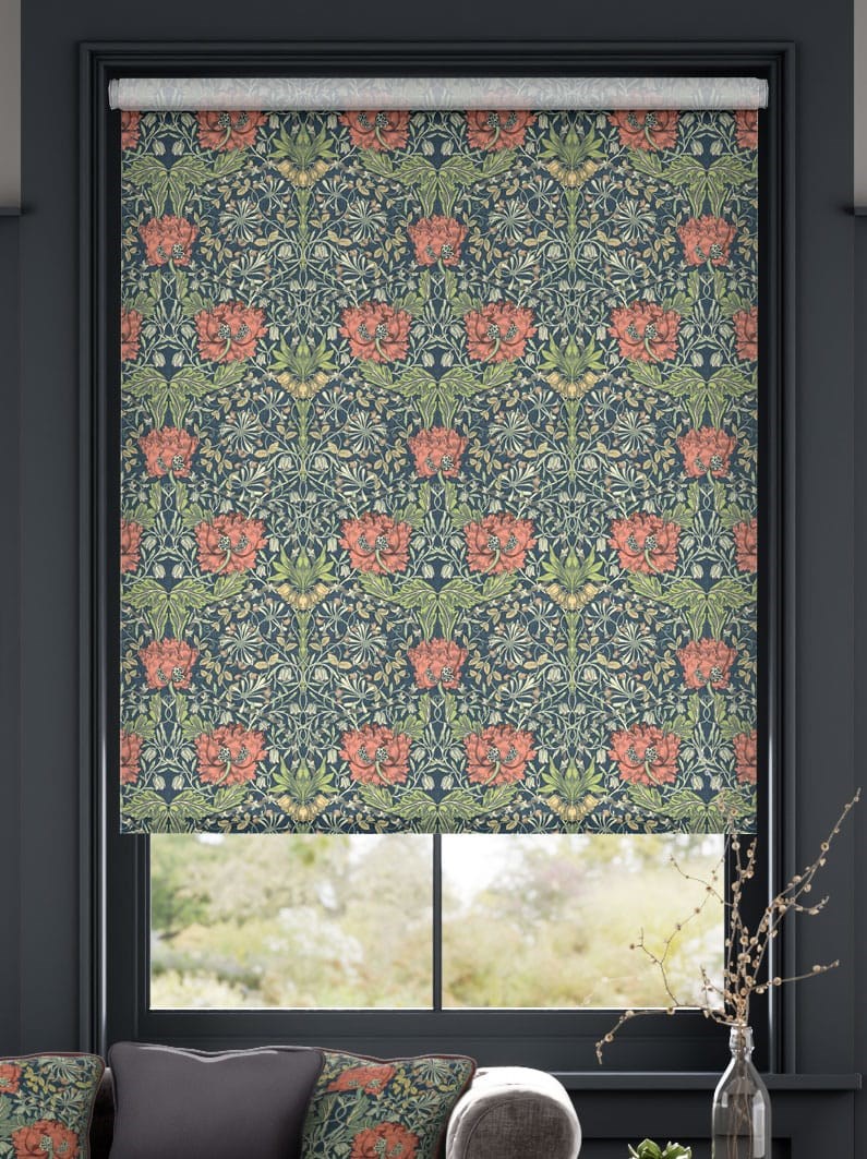 William Morris Honeysuckle and Tulip Velvet Vermillion Roller Blind thumbnail image