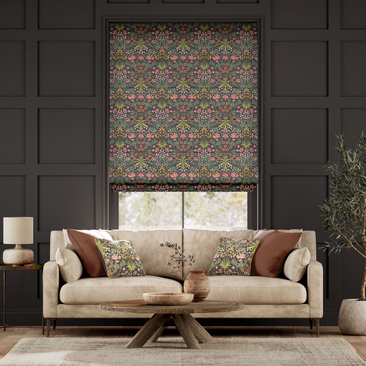 William Morris Hyacinth Plum Roman Blind